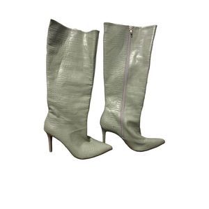 ASOS Croc-Embossed Heeled Boots in Light Gray